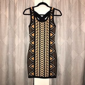 Gold and black bodycon knit dress